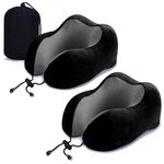 ZHCHG 2 Pack Travel Pillow, Best Memory Foam Neck Pillow for Airplane, Head Support Comfortable Pillow for Sleeping Rest, Train, Car & Home Use (2 Pack Black)