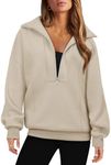 onlypuff Women's Oversized Pullover Hoodies Long Sleeve Half Zip Sweatshirt Tops with Pockets Apricot