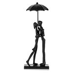 Sziqiqi Iron 6th Sculpture for Wife - Black Metal Couple Statue Kissing under Umbrella Man and Woman Sculpture Figurines for Shelf Mantel Fireplace Entry Bookshelf Television Room