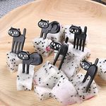 Street27® 10Pcs Food Fruit Fork Picks for Kids Cute Animals Bento Box Decor Forks Cake Little Forks Dessert Forks Cartoon Toothpick for Kids Cake Dessert Kids Cocktail Sticks (6pcs Black Cats)