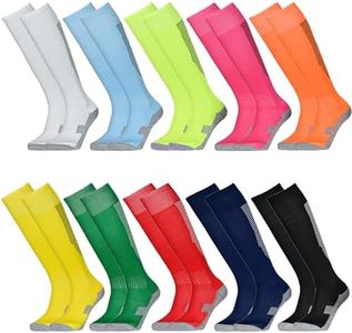 10 Pairs Kids Soccer Socks Stretchy Knee High Tube Socks Colorful Football Athletic Team Socks for Boys Girls (7-12 Years Old(Arrow))