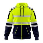 TORO ACTIVA Mens New Hi Vis Safety Work Yellow Orange Multi Zipped Pockets Pullover Hoodie High Viz Reflective Tape Hoodie High Visibility Sweatshirt Top S/2XL