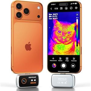 GW340 Thermal Camera for iPhone/Android/Tablet, Thermal Imager 256 x 192 IR Resolution iOS 17/16/15 Series & iPads USB-C Port, Home Inspection, HVAC, Automotive -4°F~1022°F Range, 25Hz Video Recording