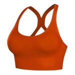 GLAMORAS Women's Nylon Spandex Padded Non Wired Racer Back Sports Bra for Gym, Cardio, Zumba and Yoga | Everyday Active Wear for Girls | Size M to 2XL Orange