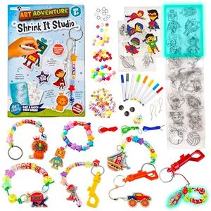 Original Stationery Art Adventure Shrink It Studio, Keychain Maker Kit for Boys to Make Awesome Charms with 110+ Pieces, Fun Shrink Art Kits for Kids