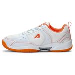 Boldfit Badminton Shoes for Man Lightweight Non Marking Shoes for Badminton Breathable Anti Skid Shoe for Man Shuttle Non Marking Indoor Shoes for Pickleball, Tennis, Padel, White Orange - 10