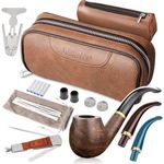 Scotte Handmade Pipe Set, Leather Pipe Pouch, Wood Pipe and Accessories (Scraper/Stand/Filter Element/Filter Ball/Small Bag/Box) (brown)