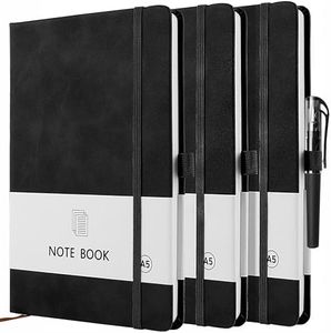 Lined Journal Notebook，3 Pack Ruled Lined Notepads，A5 Notebooks Multipack, Classic Notebook,Hardback Journal Notebook with 1 Black Gel Pens for Work, Study, Journaling, Note Taking, 200 Pages/Pack