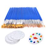 65 Pcs Flat Paint Brushes Set,Small Paint Brush Bulk 60pcs Acrylic Paint brush + 5 PCS Round Paint Pallet Trays for Kids,Nylon Hair Oil Watercolor Artist Painting for Kid Paint Party Classroom