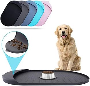 Silicone Pet Feeding Mat - 32' x 19' with Residue Collection Pocket - Waterproof Cat & Dog Bowl Mat, High Edges - Gray