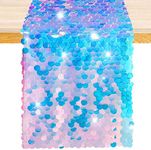 Mermaid Party Table Runner 12 x 84 Inches Mermaid Tail Scales Table Runner Glitter Holographic Sequin Table Cover for Ocean Under The Sea Party Decorations Mermaid Party Supplies (1)