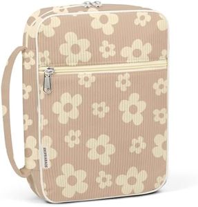 shirabags Bible Cover Case for Women, Corduroy Bible Bag Tote with Handles, Soft Floral Book Cover Large Size, Study Carrier Bag Case Christian Gifts for Women (Brown Wuban Floral, M)