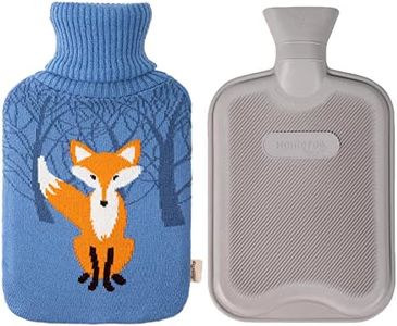 HomeTop Premium Classic Rubber Hot Water Bottle with Cute Knit Cover (2 Liter, Blue/Gray)