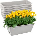 8pcs Window Box Planter, 17 Inches Flower Window Boxes, Rectangle Planters Box with Drainage Holes and Trays, Plastic Vegetable Planters for Windowsill Patio Garden Home Decor Porch Yard (Grey)