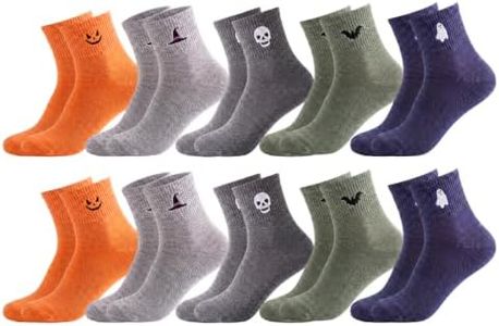 YAUNJI 5 Pairs Halloween Novelty Funny Crew Socks, 2026 New Cotton Embroidered Pattern Crew Socks for Women Men Daily Wear Soft (10)
