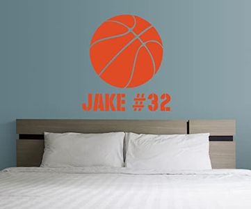 Personalized Basketball Vinyl Wall Decal - Customizable Home Decor for Bedroom, Locker Room or Game Room - Basketball with Players Name and Number - Sports Personalized Decor - Removable Sticker