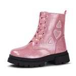 Hawkwell Kids Girls Fashion Shiny Combat Boot Ankle Boots,Synthetic Pink,4 M US Big Kid