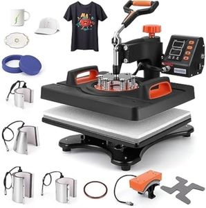 Heat Press Machine for T Shirts, 9 in 1 Auto Hat Heat Press Sublimation, 800W 360° Rotation Swing-Away, Dual-Tube Heating Printing for DIY T-Shirts Cap Hat Mugs-12 X 15''