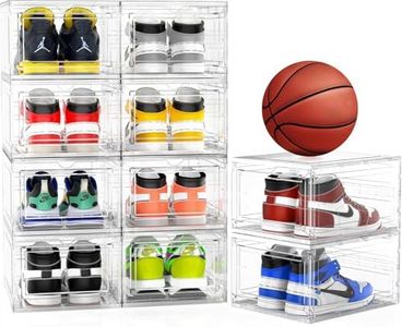 Mitees 10 Pack XX Large Thicken Sturdy Hard Plastic Clear Stackable Shoe Storage Boxes for Size 12, Sneaker Shoe Rack Containers Holders Bins Display Case Organizer for Closet, White Clear
