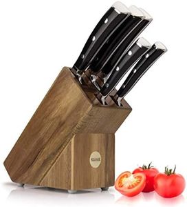 5 Piece Professional Sabatier Knife Block Set - Solid Wood Block, Full Tang, Quality High Carbon Steel Taper Ground Blades, Triple Rivet Comfort Handles. Sharper for Longer. by Taylors Eye Witness