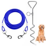 Dog Tether Cable Pet Tether, Two-Headed Pet Rope, Puppy Leash Leash Metal Chain (Blue)