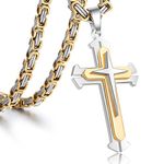 Unisex's Men Silver  Steel Cross Pendant Necklace  Golds