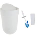 Umbra Touch Waste Can with Lid, White + Vileda Toilet Brush Set, with Closed Caddy