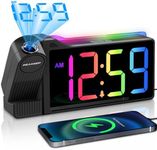 Peakeep Projection Alarm Clock for Bedroom Ceiling, Super Loud for Heavy Sleepers - RGB Large Number Digital Clock Dimmable, Plug in Bedside Electric Clock with USB Port & Colorful Nightlight