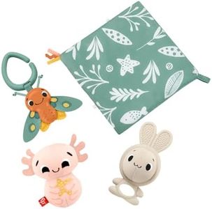 Fisher-Price - Set Regalo Mille Sensi, 4 Giochi sensoriali per la motricità dei Neonati tra Cui dentaruolo, sonaglino, Pannello Frusciante e Morbido animaletto, Giocattolo per Bambini, 0+ Mesi, HRB17