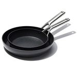 OXO Professional 8" and 10" Frying Pan Skillet Set, Hard Anodized Ceramic Nonstick Cookware PFAS-Free, Stainless Steel, Induction Suitable, Diamond Reinforced Coating, Dishwasher and Oven Safe, Black