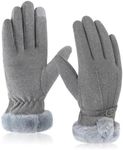 Women Winter Warm Gloves,Grey Fabric Thick Fleece Lined Gloves, Thermal Touchscreen Gloves Ladies Winter Gifts for Dressing Cycling Skiing Running Outdoor Sports