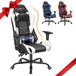 ECOTOUGE PC Gaming Chair Massage Ergonomic Office Desk Chair Racing PU Leather Recliner Swivel Rocker with Headrest and Lumbar Pillow, White