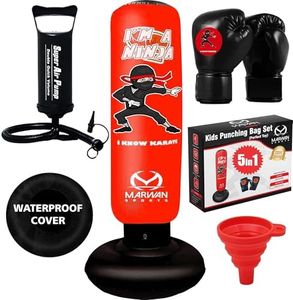 Marwan Sports 3 in 1 Punching Bag for Kids|63 Inch Freestanding Punching Bag Set incl Double Volume Air Pump & Boxing Gloves|Gifts for 3-12 Year Old|Kids Punching Bag with Stand|Toys for Boys/Girls