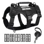 DEWVIE Tactical Dog Harness for Large Dogs, Heavy Duty Dog Harness with 3 Handle and Dog Leash, Adjustable Military Dog Vest Harness with 10 Patches for Training Hunting Walking (Black, Medium)