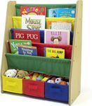 Homesmiths Book Shelf with Storage Boxes | 4 Extra Large Book Sleeves Along with 3 Large Boxes for Books and Toys | Natural Wood Finish with Primary Color Accents