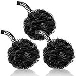 Paalor Loofah-Pack of 3, Black Loofah men with Double Knotted Core and Hanging Ribbon-Shower Sponge Mesh Loofa, Creates a Rich Lather for Gentle Cleansing, Exfoliating