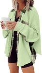 SHEWIN Womens Waffle Knit Plaid Shacket Jacket Casual Loose Batwing Long Sleeve Overiszed Button Up Shirt Fall Tops Outwears 2024 Light Green XXL