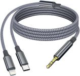 AreMe 2-in-1 USB C to 3.5mm Aux Cord, for Lightning to 3.5mm Car Stereo Aux Cable for iPhone 15/15Plus/Pro/Pro Max/14/13/12/11/XR/X/8/7, iPad Pro/Air and More (Grey, 4FT)