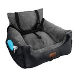 Furdreams Dog Car Seat (Black/Grey), Plush & Cosy Pet Car Booster Seat for Small Dogs & Cats with Storage Pocket, Car Dog Bed with Safety Leash, Waterproof Liner & Non-Slip Base,Dog Travel Bed