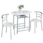 Yaheetech 3 Piece Dining Room Set, Modern Dining Table and Chairs Set of 2, Breakfast Bar Table and Chairs with Metal Legs and Shelf Storage for Kitchen/Apartment/Small Space, White