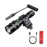 WINDFIRE LED Torch USB Rechargeable, Tactical Torch 5000 Lumen, 5 Light Mode Flashlight with Picatinny Mount Rail, Pressure Switch & Battery for Outdoor Camping Hunting Emergency