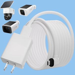 25FT Power Cable and Adapter for eufy SoloCam S220/SoloCam S340/eufyCam S300 (eufyCam 3C)/eufyCam S3 Pro and SoloCam E30,Extension Type C Cable Continuously Charging Your Security Cameras(White)