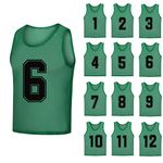 SHIJIXING 12 Pack（1-12） Numbered Pinnies/Soccer Training Bibs/Basketball Jerseys for Kids,Youth and Adults, 1-12 Grass Green, Medium