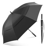 ANYCHO 60inch Double Layer Big Umbrella for Men, Auto Open with Windproof Technology, Waterproof, and Extra Wind Resistance - Ideal for 3-4 People (Black)