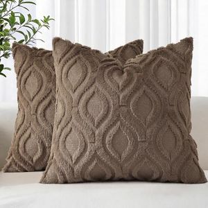 decorUhome Throw Pillow Covers 24x24 Inch Set of 2, Soft Plush Faux Wool Brown Solid Couch Pillow Covers, Accent Euro Sham Farmhouse Neutral Square Pillow Cases for Sofa Bed Living Room
