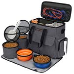 Modoker Airline Approved Pet Travel Bag, Weekend Dog Travel Set for Dog and Cat, Airline Approved Tote Organizer with Multi-Function Pockets 2 Food Storage Containers, 2 Collapsible Bowls (Dark Gray)