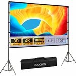 Projector Screen with Stand, ZUOCHEN 100 inch Portable Écran Projecteur, HD 16:9 Wrinkle-Free Movie Screen, Outdoor Projector Screen with Carry Bag for Camping, Backyard, Home Theater