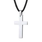 PROSTEEL Crucifix Chain for Men Stainless Steel Christian Cross Pendant 24 inch Leather Rope Necklace Gift