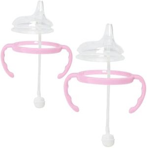 Soft Spout Transition Sippy Cup Kit for Comotomo Baby Bottles | Conversion Kit Fits 5 Ounce and 8 Ounce Bottles | Sippy Cup Baby Bottle Nipple with Weighted Straw and Bottle Handles (2 Pack, Pink)