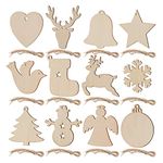 SAVITA 120pcs Unfinished Wood Slices, 12 Styles Christmas Wooden Ornaments Natural Wood Blanks with Ropes for Christmas Tree Decorations Holiday DIY Crafts